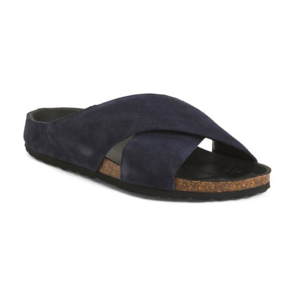 NEW FUN VERBENAS Men's Made In Spain Suede Cross Band Slide Sandals navy 362mn - Picture 1 of 3